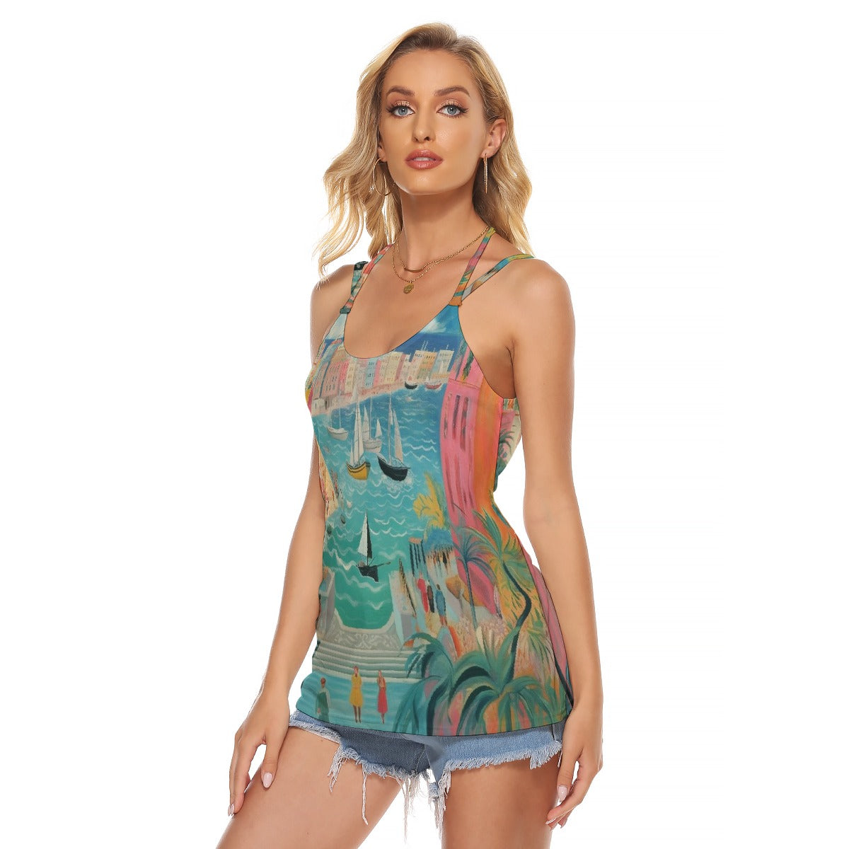 All-Over Print Women's Halter Top With Backless