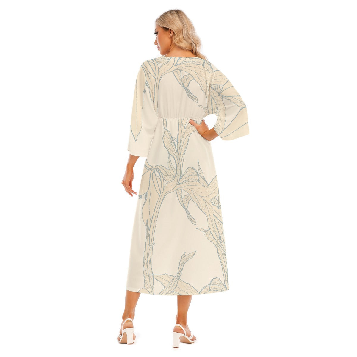 All-Over Print Women's Mid-Sleeve Long Dress