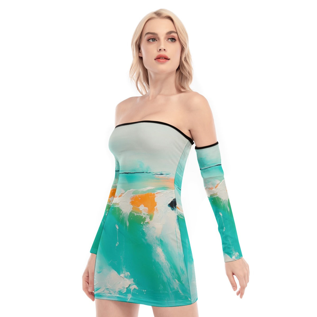 All-Over Print Women's Off-shoulder Back Lace-up Dress