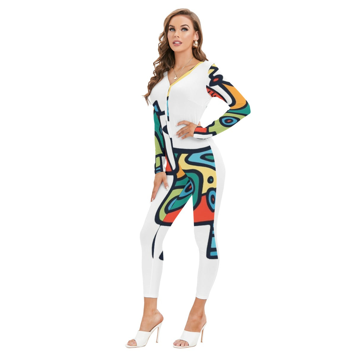 All-Over Print Women's Plunging Neck Jumpsuit