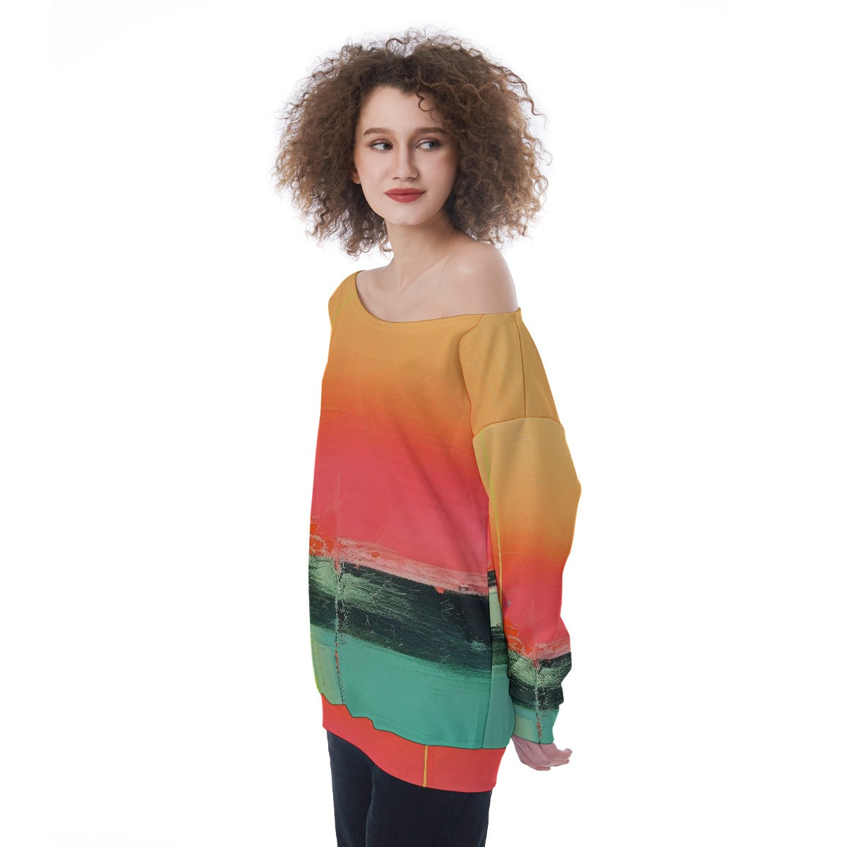 All-Over Print Oversized Women's Off-Shoulder Sweatshirt