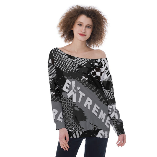All-Over Print Oversized Women's Off-Shoulder Sweatshirt