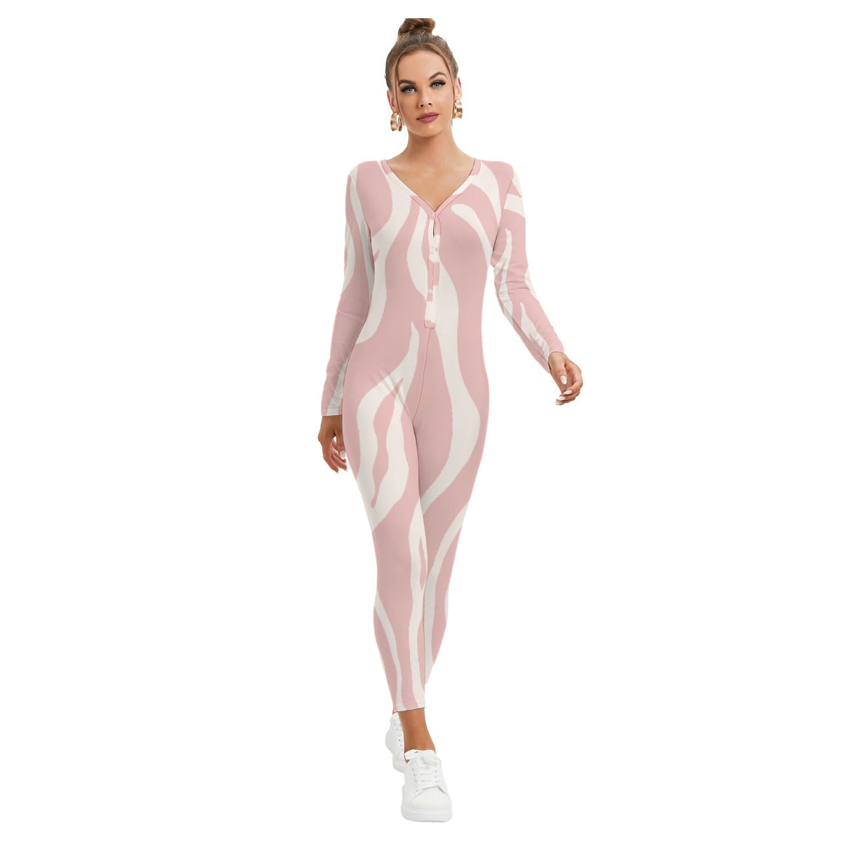 All-Over Print Women's Plunging Neck Jumpsuit