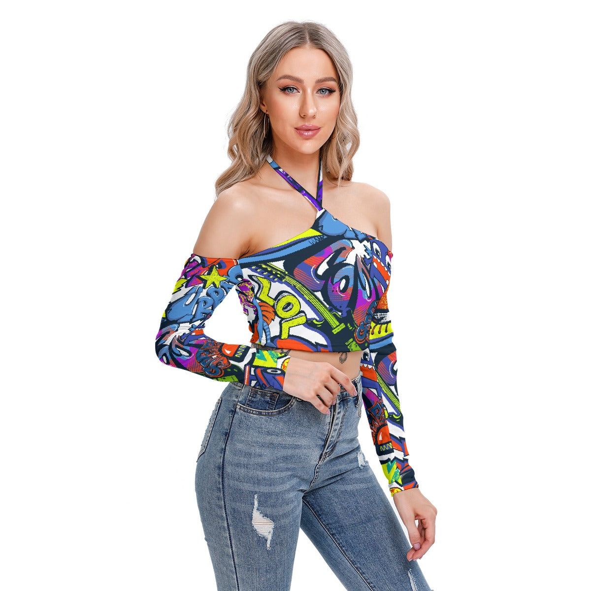 All-Over Print Women's Halter Lace-up Top