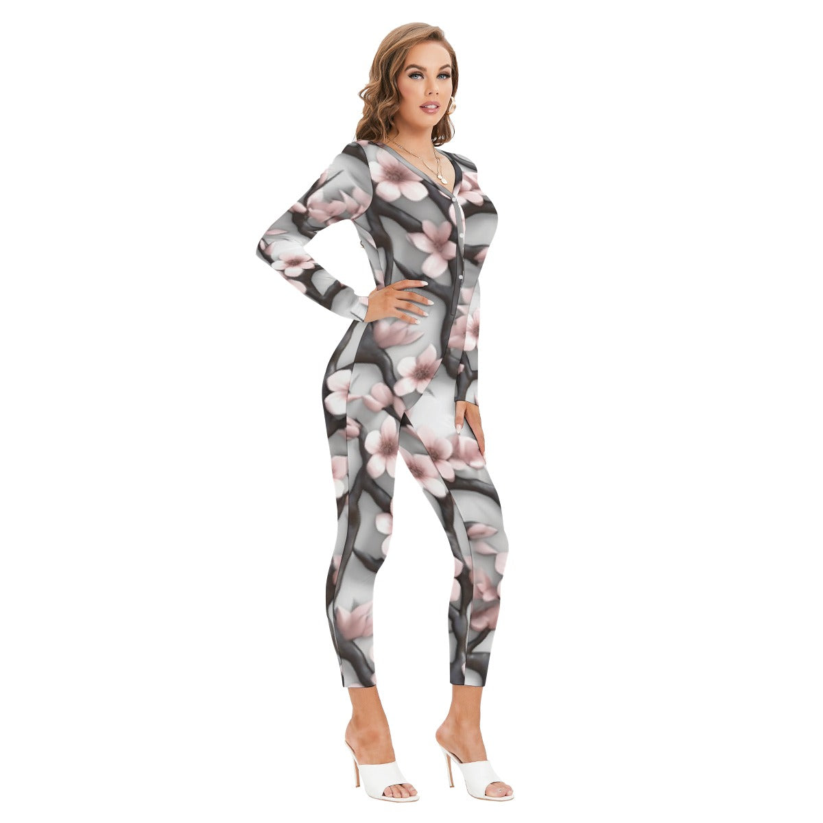 All-Over Print Women's Plunging Neck Jumpsuit