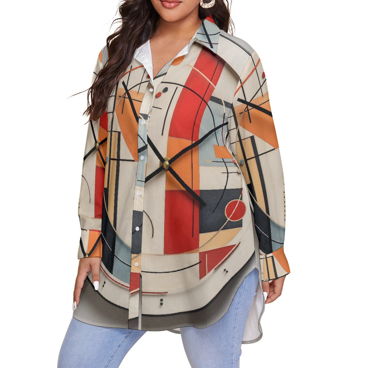 All-Over Print Women's Shirt With Long Sleeve(Plus Size)