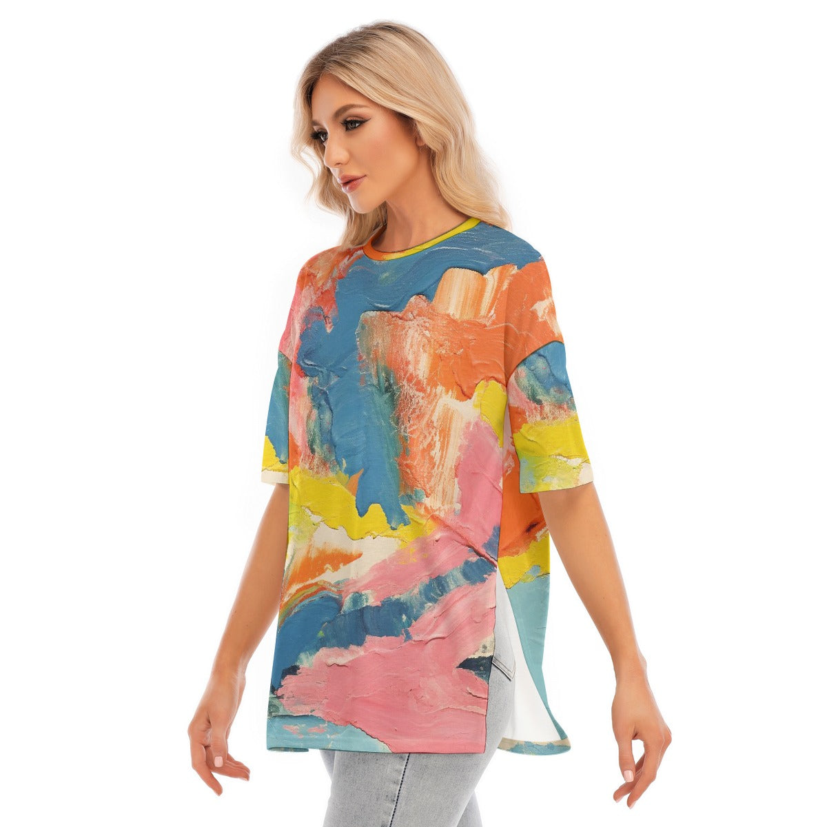 All-Over Print Women's Short Sleeves T-shirt With Hem Split