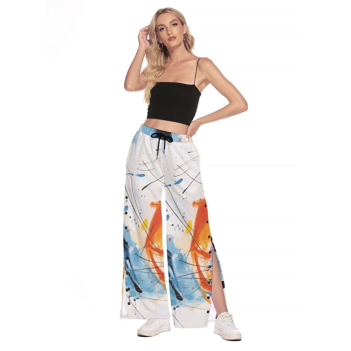 All-Over Print Women's Side Slit Snap Button Trousers