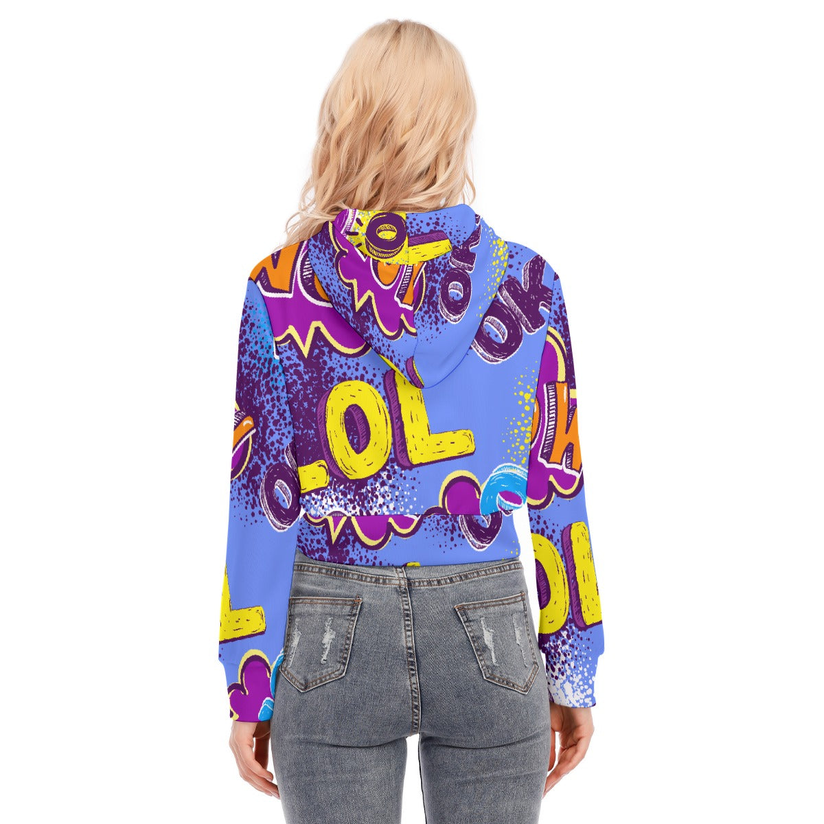 All-Over Print Women's Crop Top Hoodie With Zipper Closure
