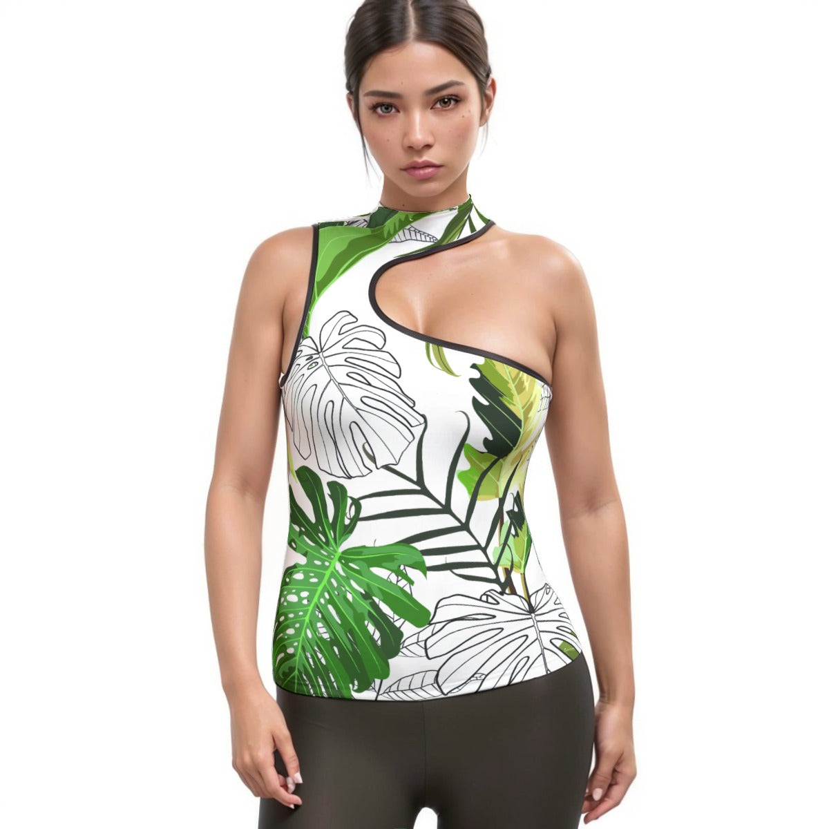 All-Over Print Women's Halter Sleeveless Asymmetrical Tank Top