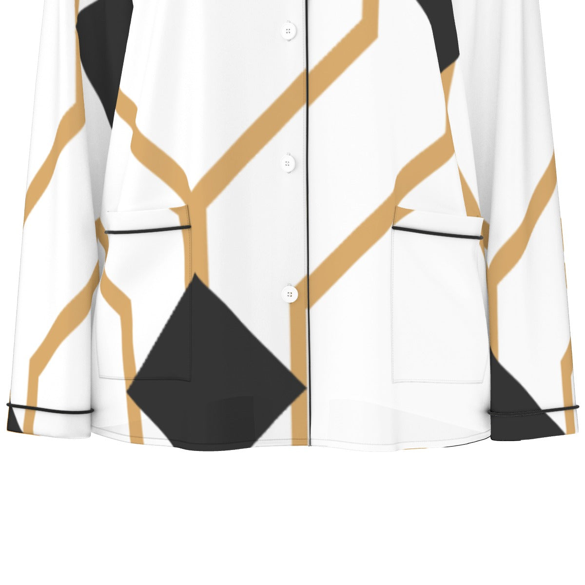 All-Over Print Women's Long Sleeve Pajama Set With Black Contrast Piping