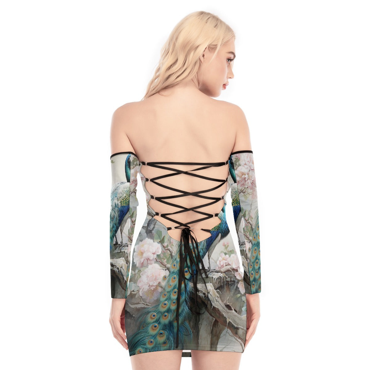 All-Over Print Women's Off-shoulder Back Lace-up Dress