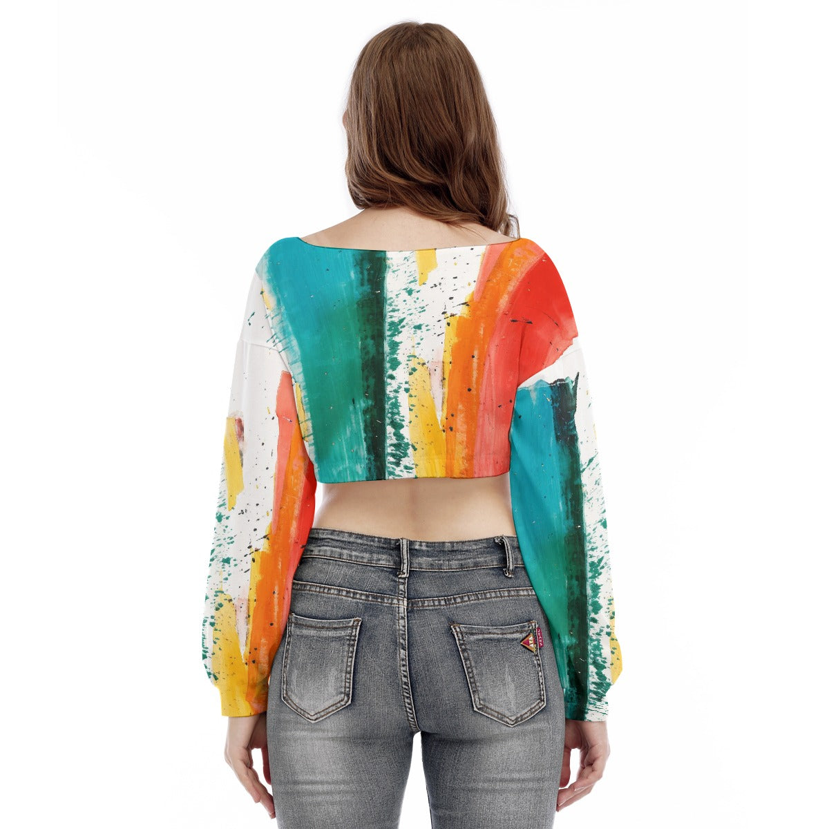 All-Over Print Women's V-neck Long Sleeve Cropped Sweatshirt