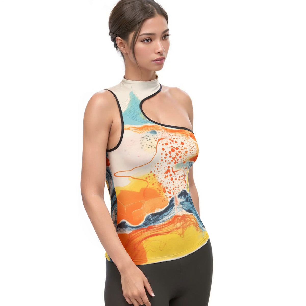 All-Over Print Women's Halter Sleeveless Asymmetrical Tank Top