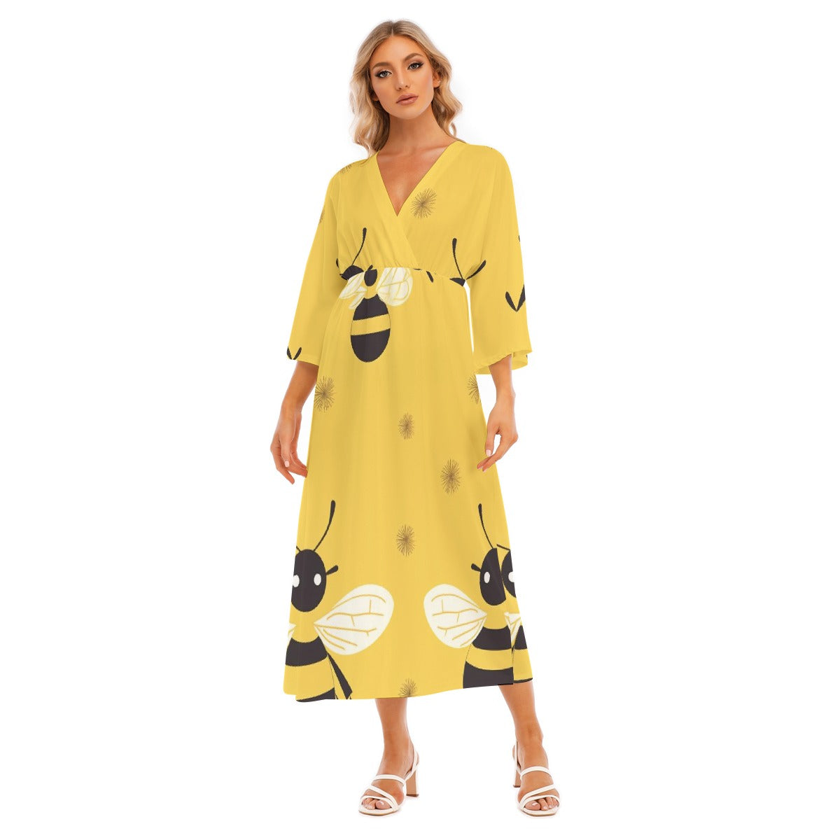 All-Over Print Women's Mid-Sleeve Long Dress
