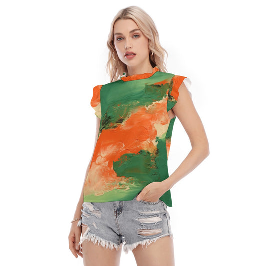 All-Over Print Women's Blouse With Ruffle Collar And Sleeve