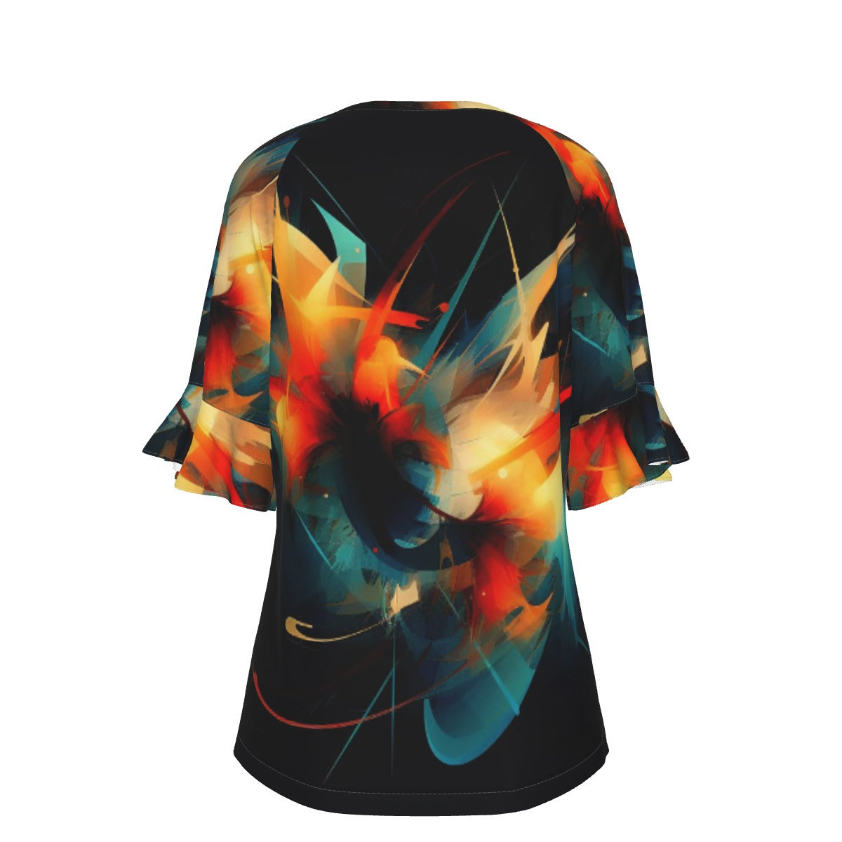 All-Over Print V-neck Women's T-shirt With Bell Sleeve