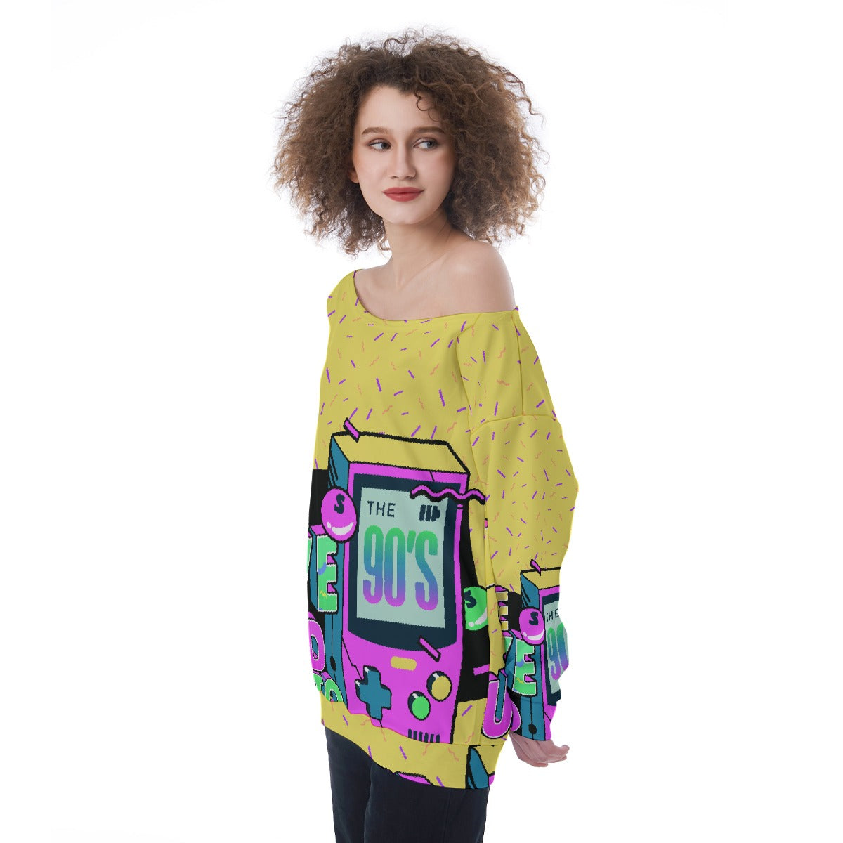 All-Over Print Oversized Women's Off-Shoulder Sweatshirt