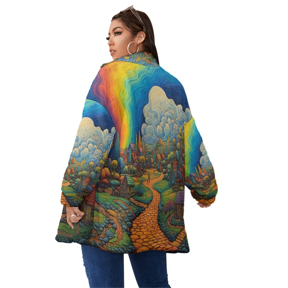All-Over Print Unisex Borg Fleece Stand-up Collar Coat With Zipper Closure(Plus Size)