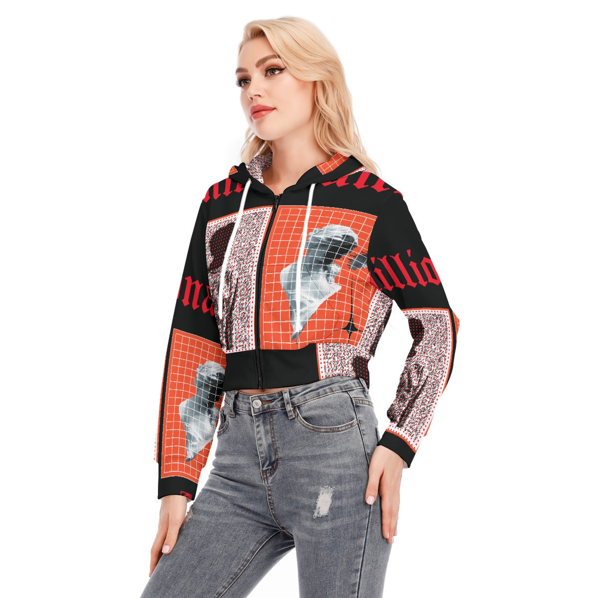All-Over Print Women's Crop Top Hoodie With Zipper Closure