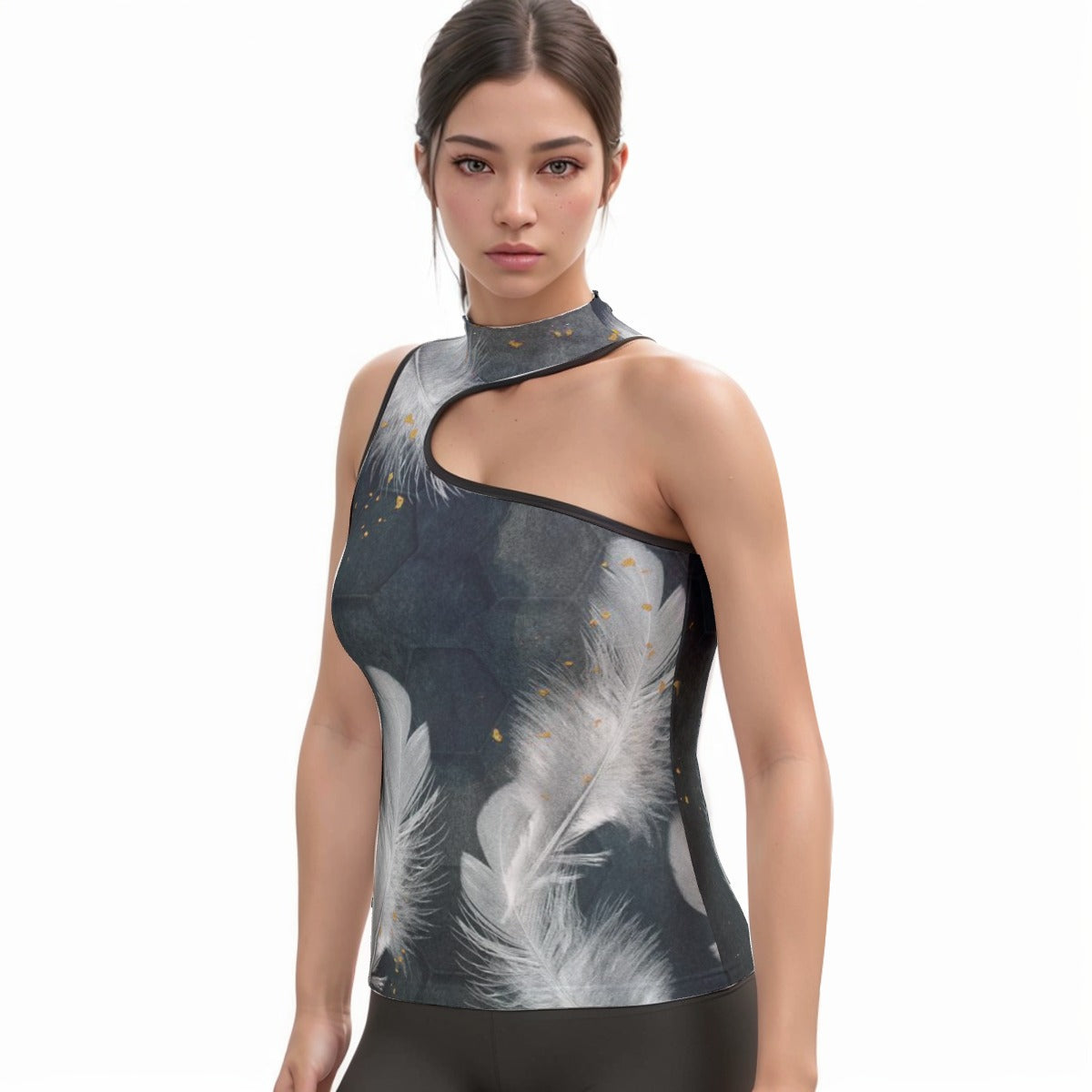 All-Over Print Women's Halter Sleeveless Asymmetrical Tank Top