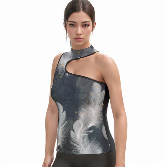 All-Over Print Women's Halter Sleeveless Asymmetrical Tank Top