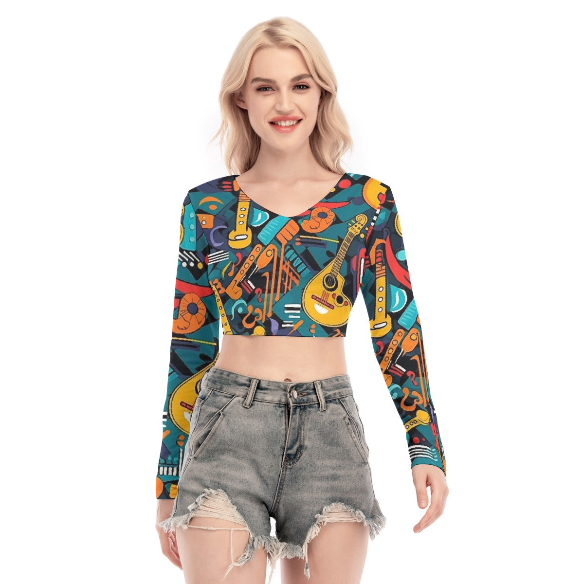 All-Over Print Women's Back Hollow T-shirt With Strap