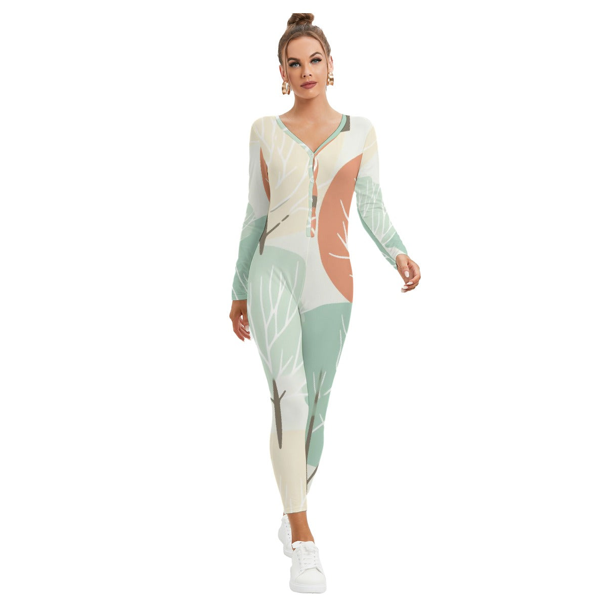 All-Over Print Women's Plunging Neck Jumpsuit