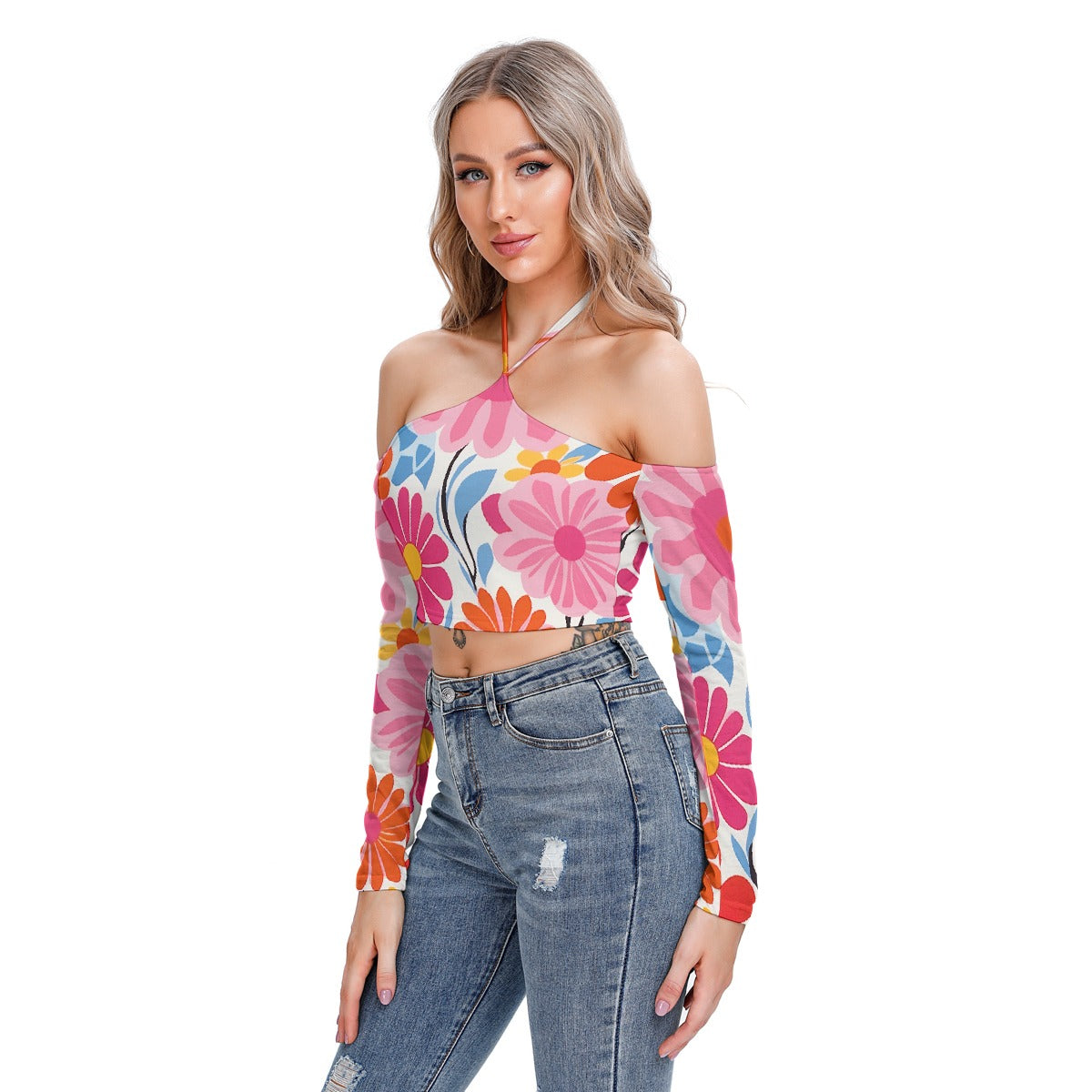 All-Over Print Women's Halter Lace-up Top