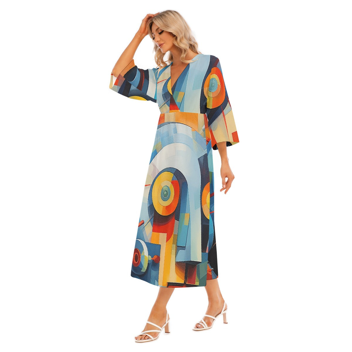 All-Over Print Women's Mid-Sleeve Long Dress