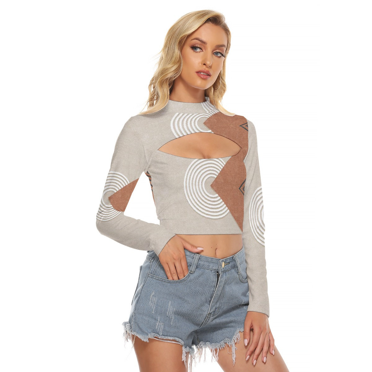 All-Over Print Women's Hollow Chest Keyhole Tight Crop Top