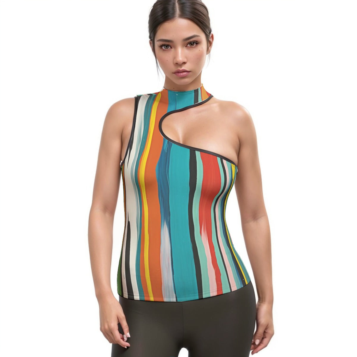 All-Over Print Women's Halter Sleeveless Asymmetrical Tank Top