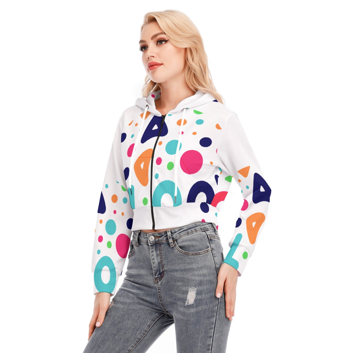 All-Over Print Women's Crop Top Hoodie With Zipper Closure
