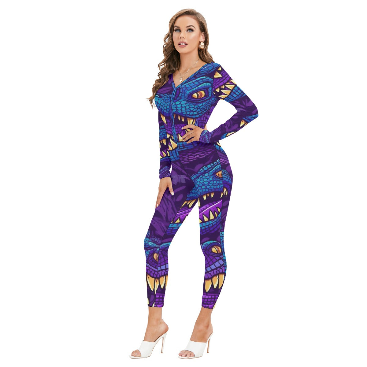 All-Over Print Women's Plunging Neck Jumpsuit