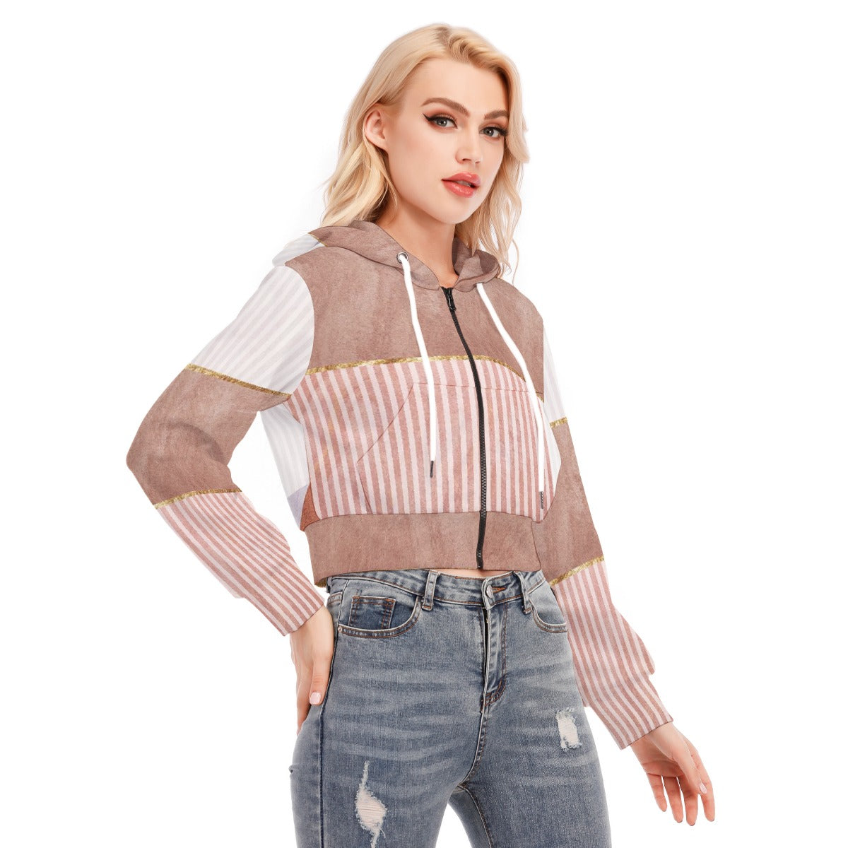 All-Over Print Women's Crop Top Hoodie With Zipper Closure