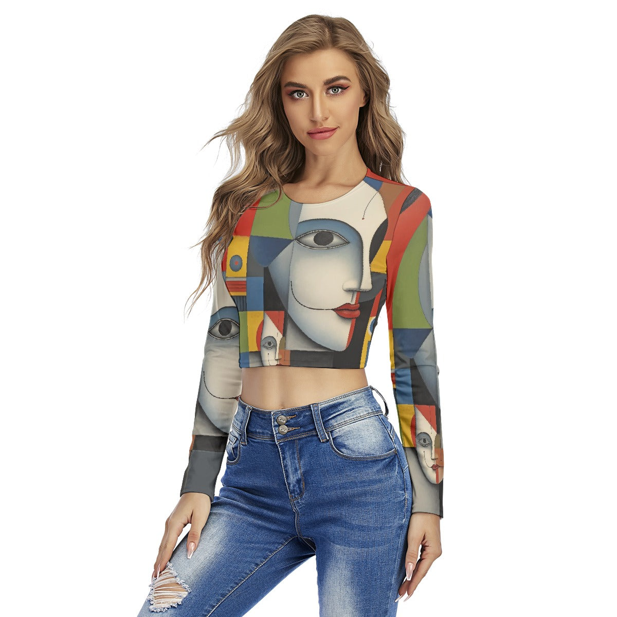 All-Over Print Women's Round Neck Crop Top T-Shirt