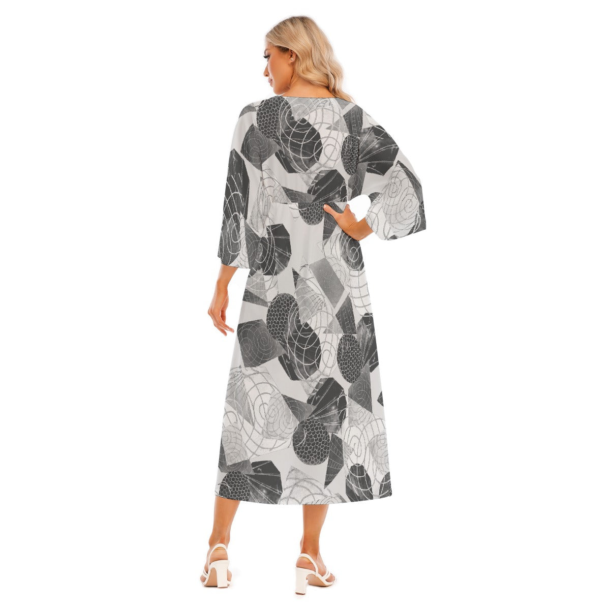 All-Over Print Women's Mid-Sleeve Long Dress