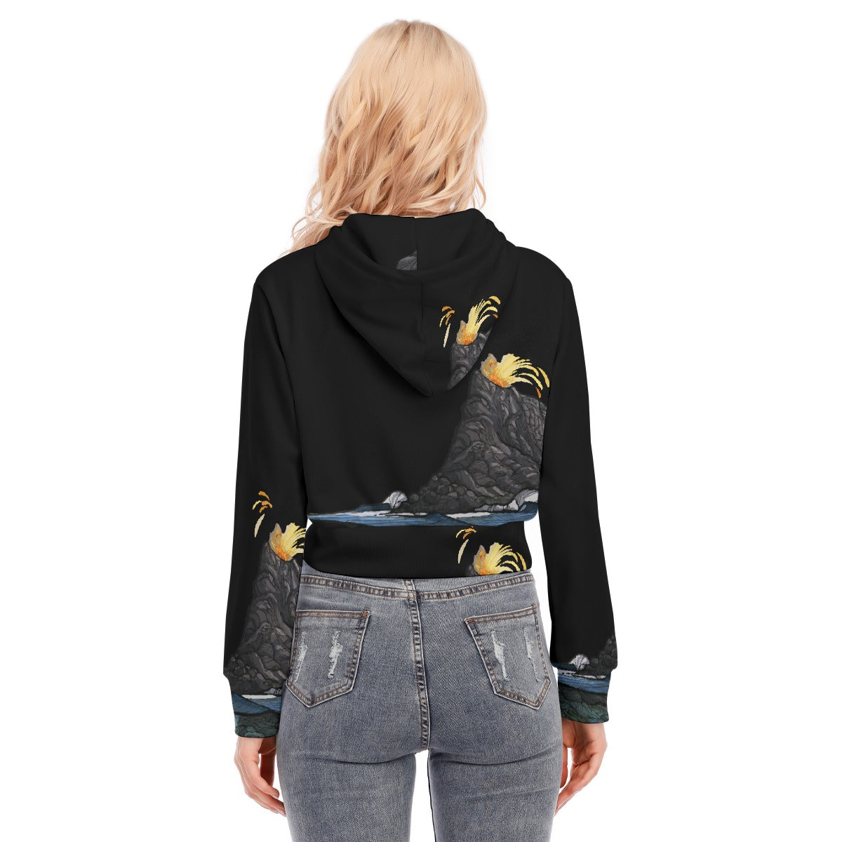 All-Over Print Women's Crop Top Hoodie With Zipper Closure