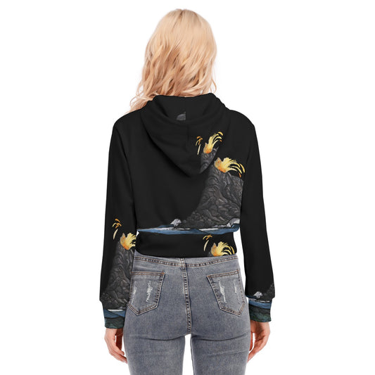 All-Over Print Women's Crop Top Hoodie With Zipper Closure