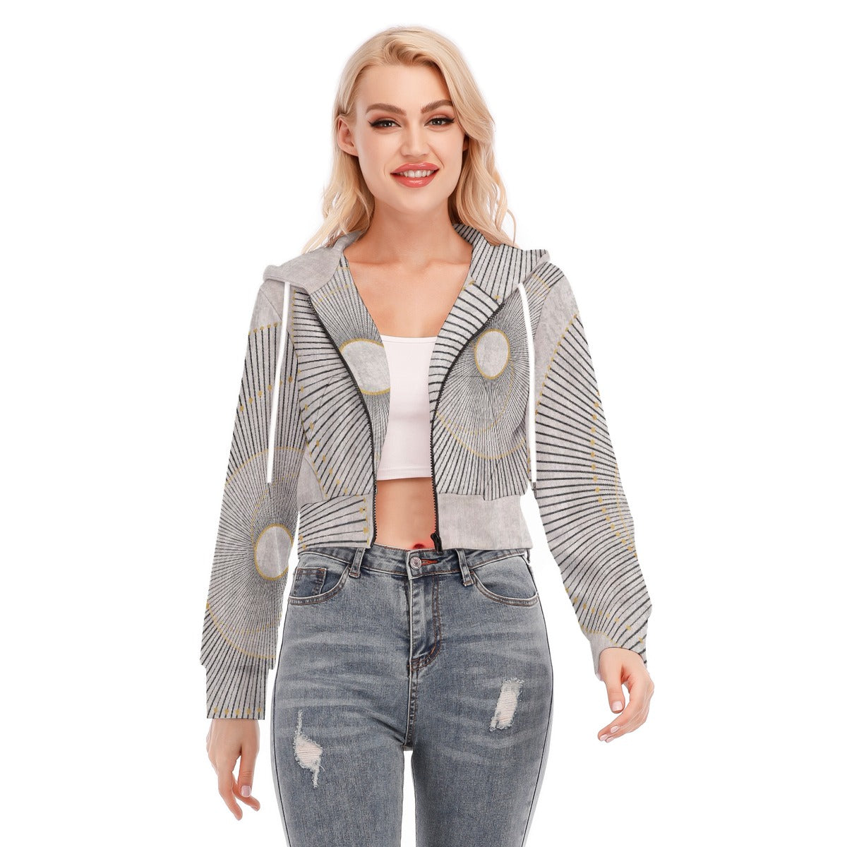 All-Over Print Women's Crop Top Hoodie With Zipper Closure