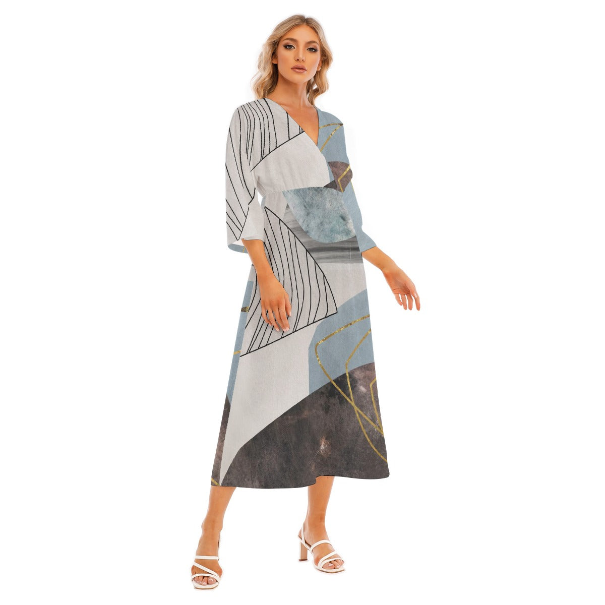 All-Over Print Women's Mid-Sleeve Long Dress
