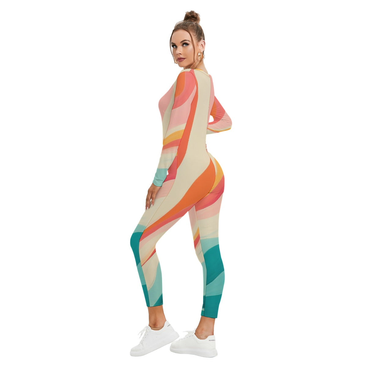 All-Over Print Women's Plunging Neck Jumpsuit