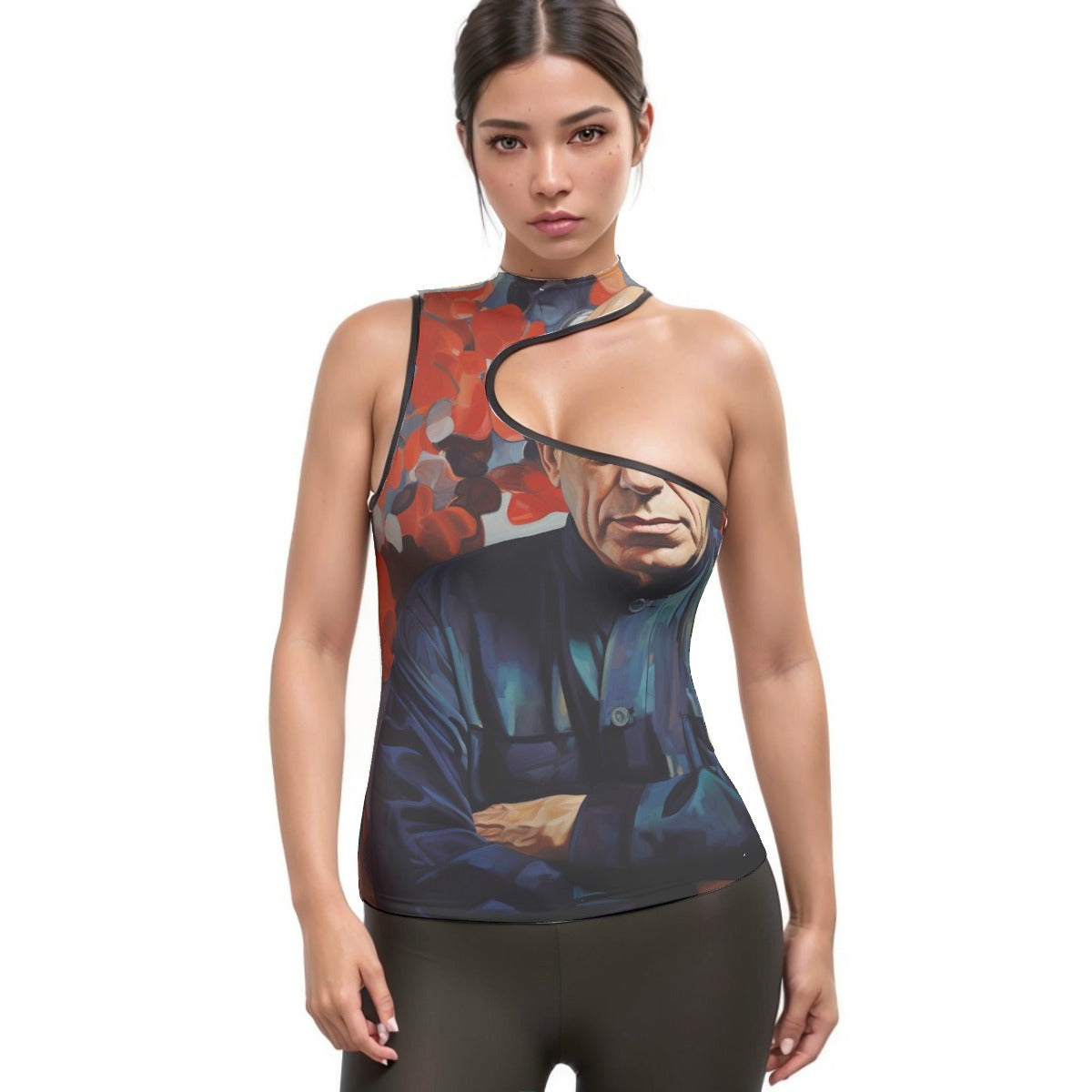 All-Over Print Women's Halter Sleeveless Asymmetrical Tank Top