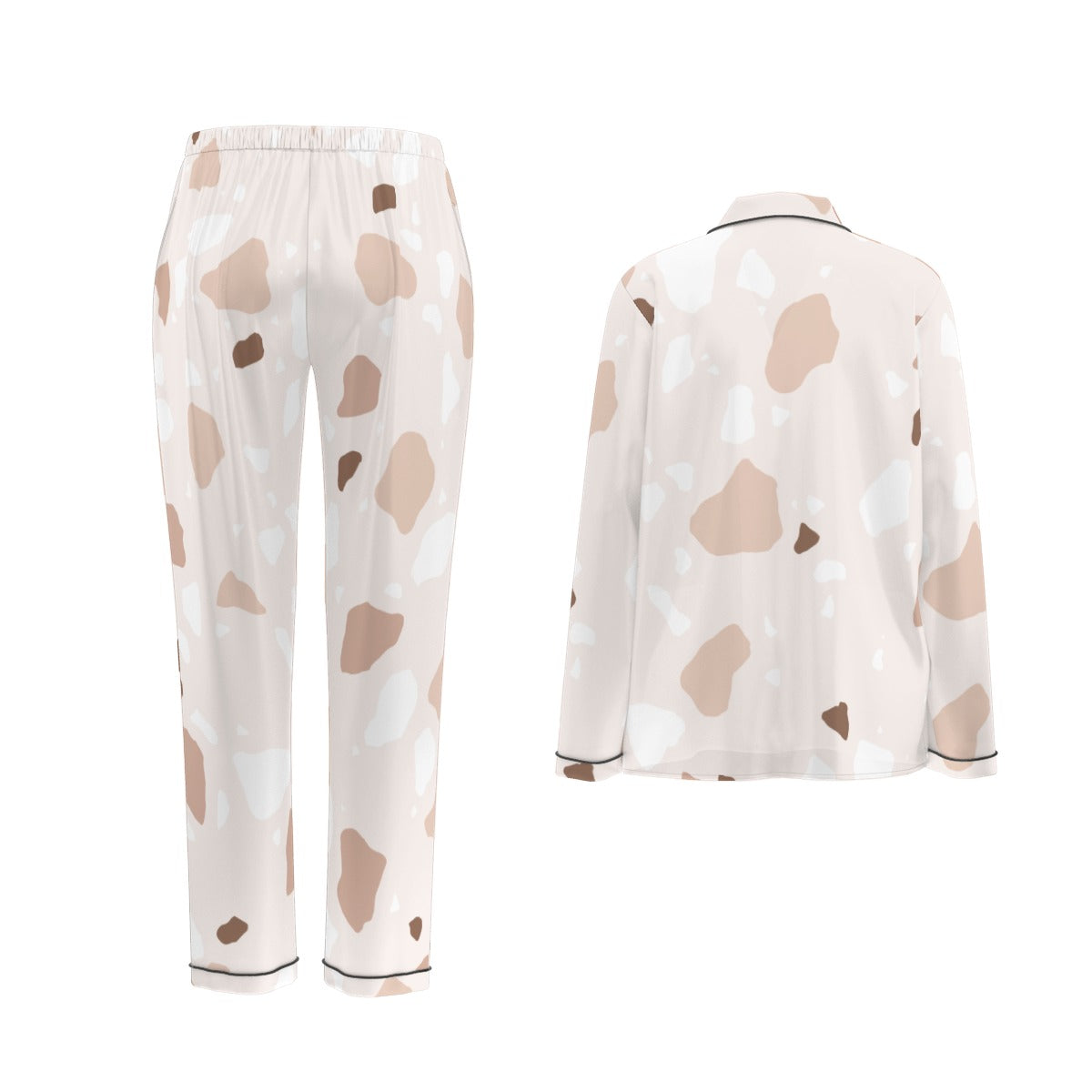 All-Over Print Women's Long Sleeve Pajama Set With Black Contrast Piping