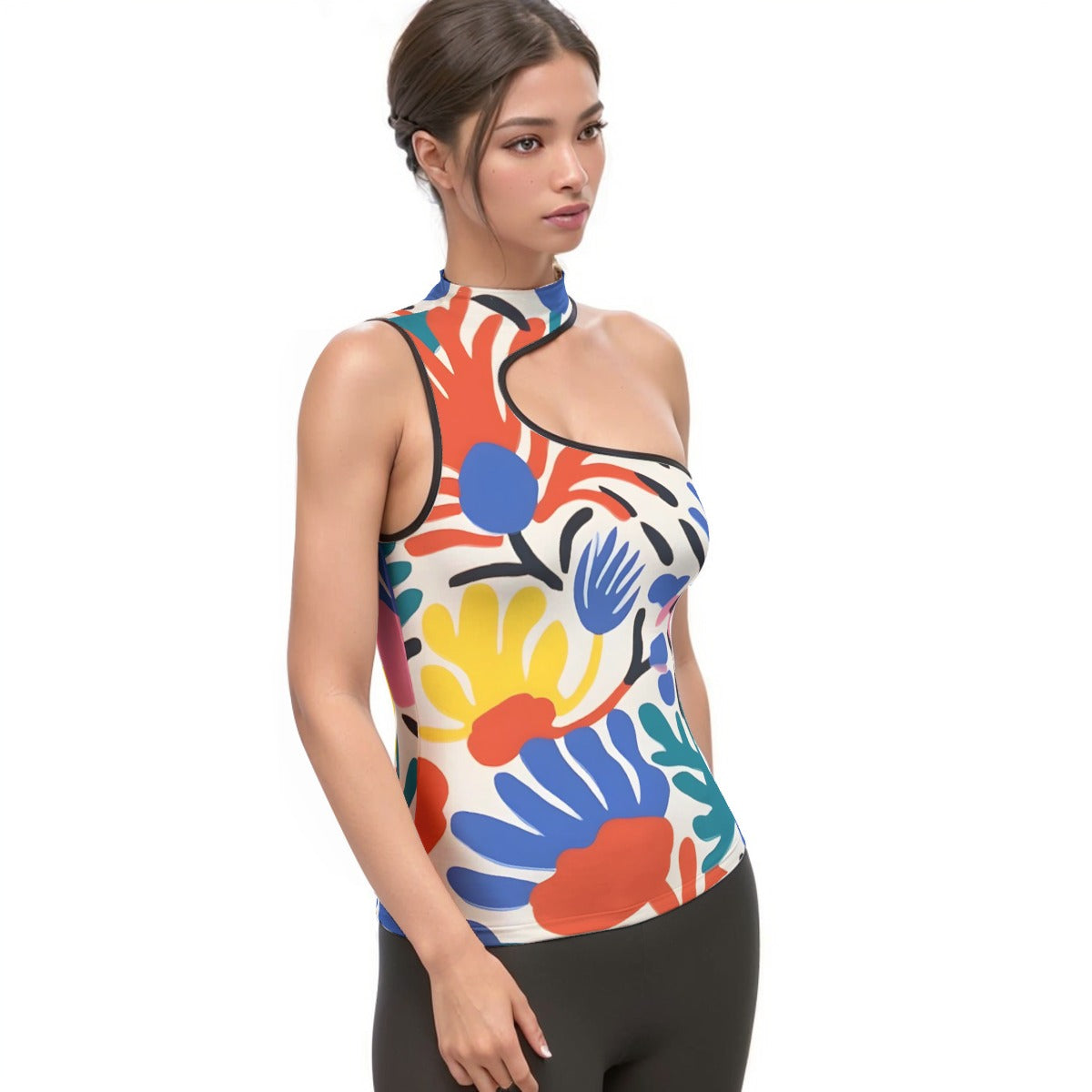 All-Over Print Women's Halter Sleeveless Asymmetrical Tank Top