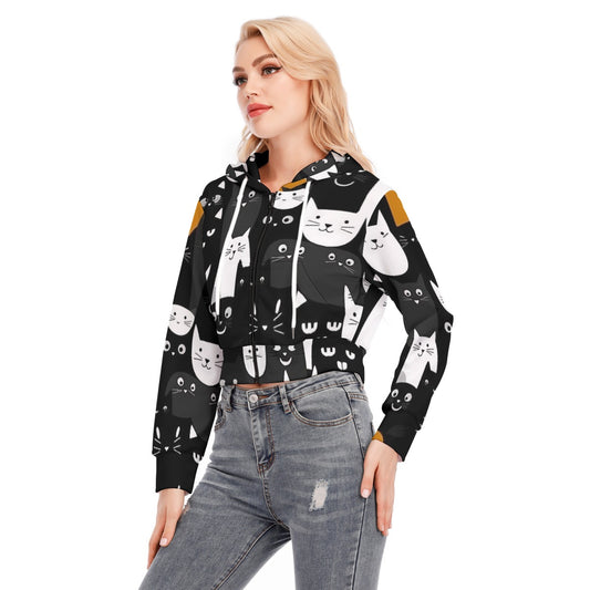 All-Over Print Women's Crop Top Hoodie With Zipper Closure