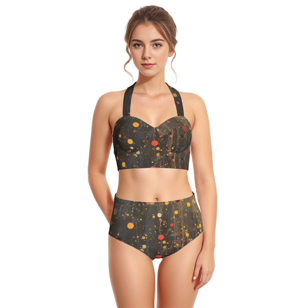 All-Over Print Women's Swimsuit Set With Halter