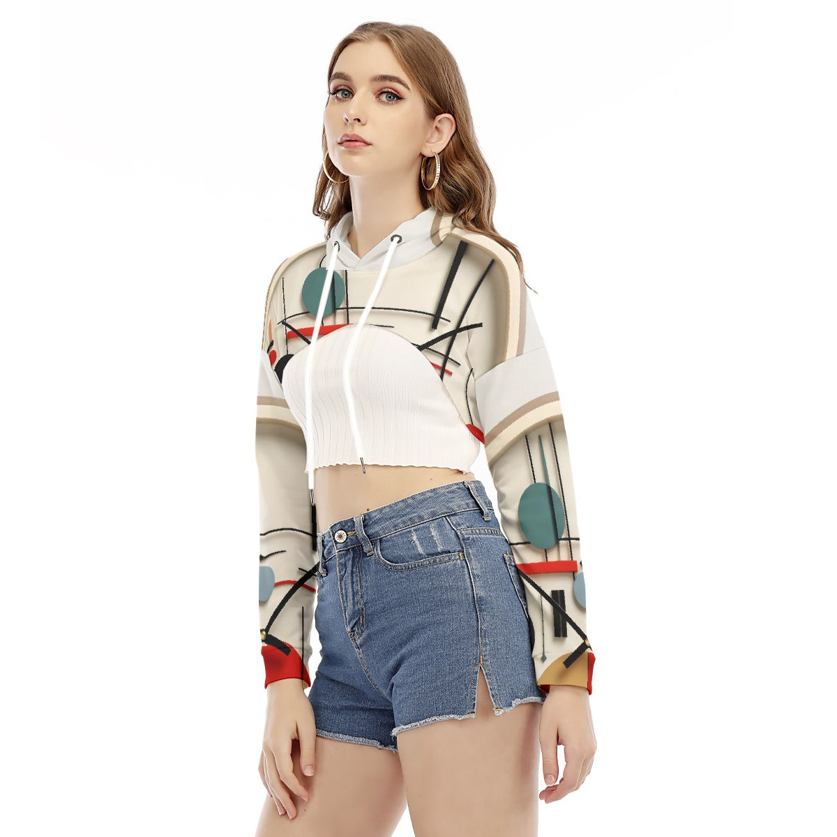 All-Over Print Women's Smock Short Hoodie With Long Sleeve
