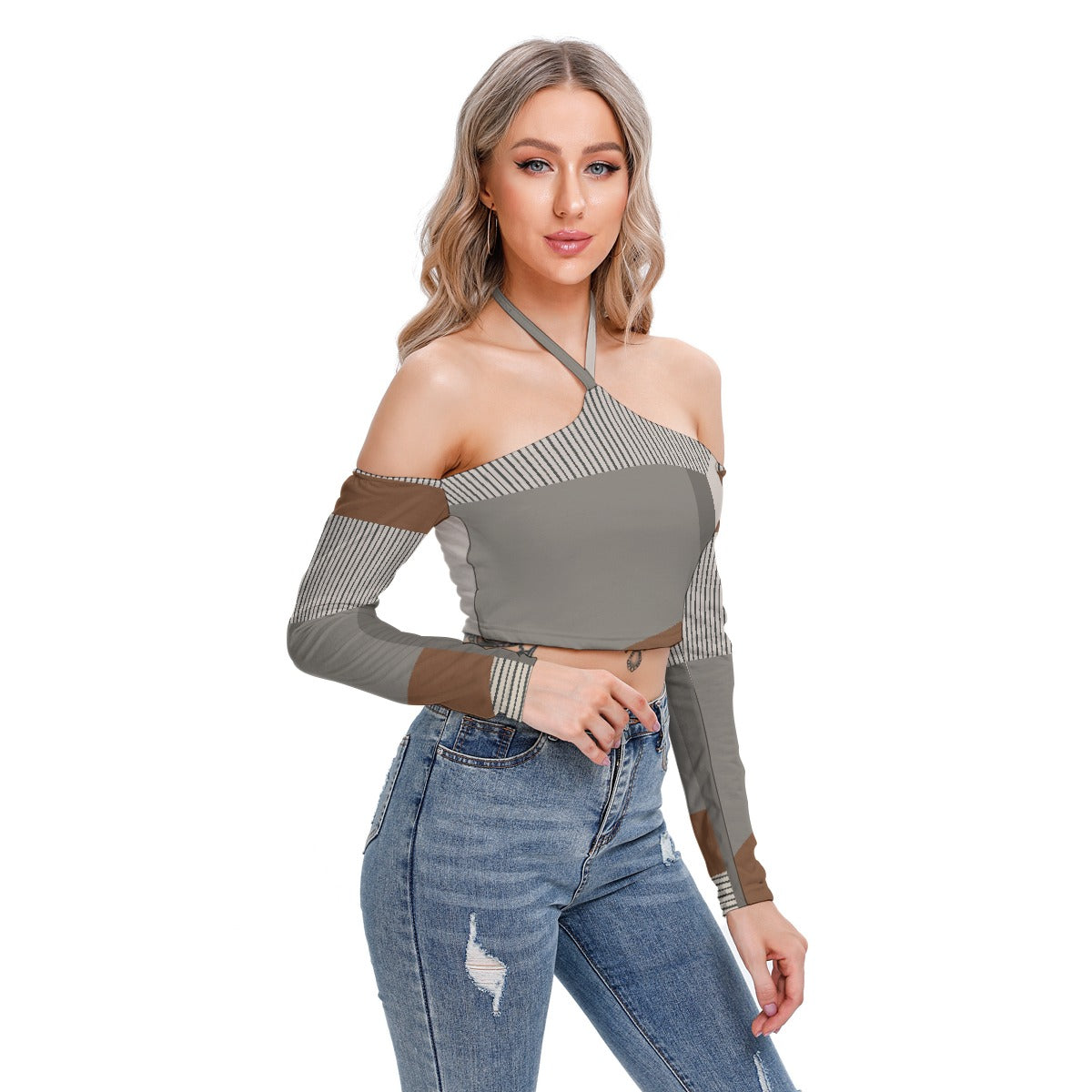 All-Over Print Women's Halter Lace-up Top