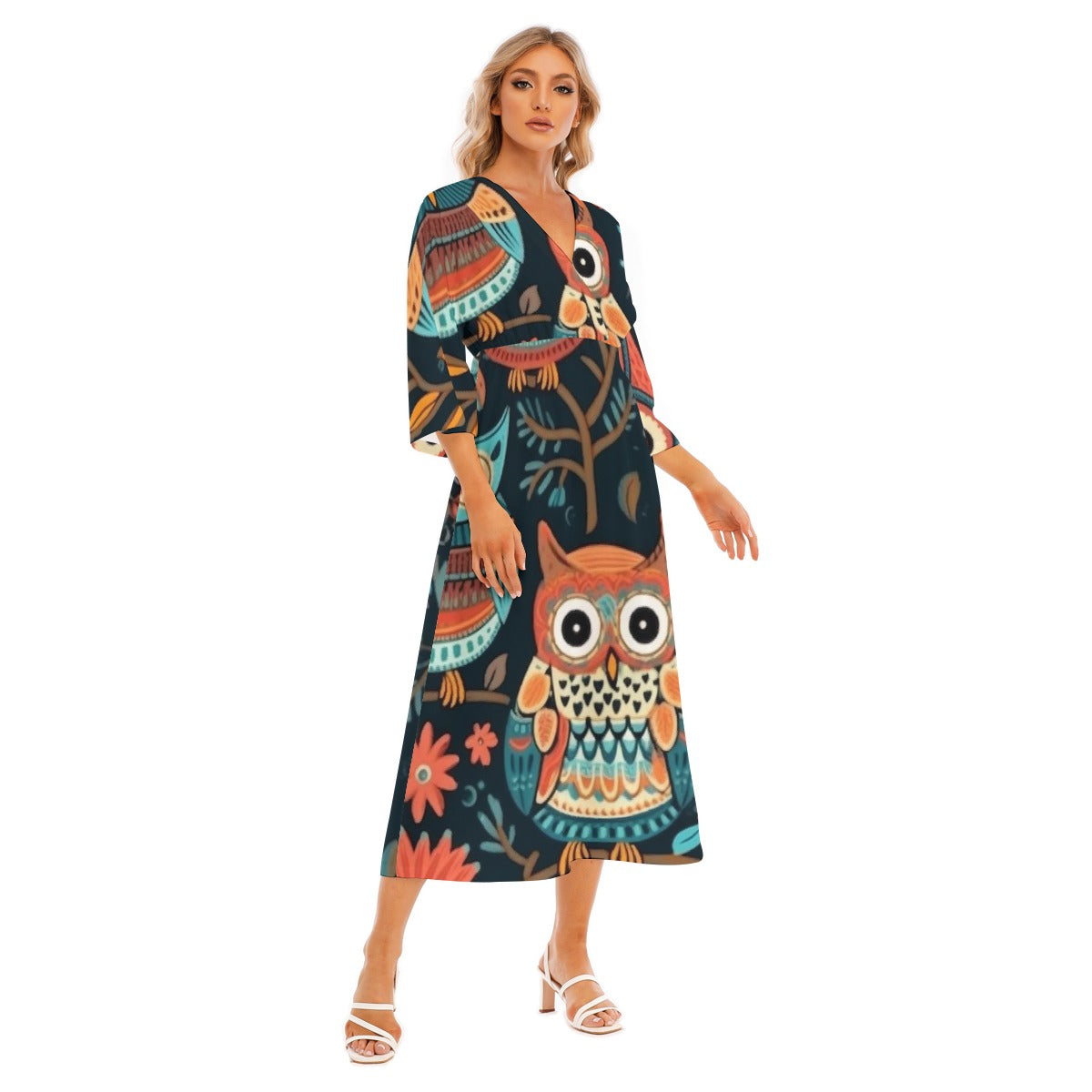 All-Over Print Women's Mid-Sleeve Long Dress